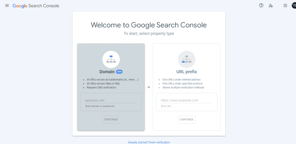 One of the best SEO tools Google search console in its window for adding your domain