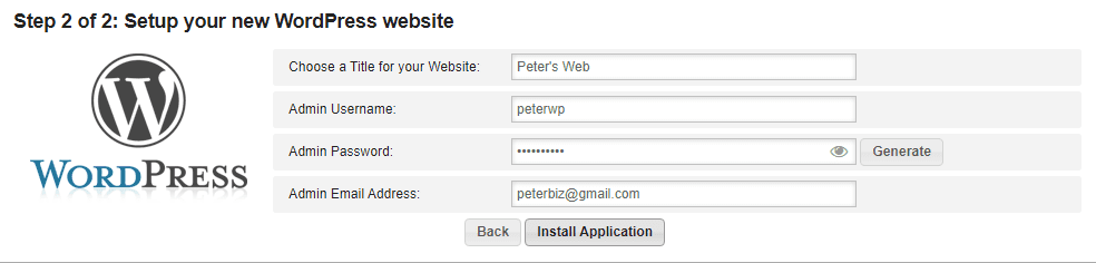 WordPress installer through hosting control panel