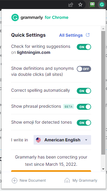Grammarly's Chrome extension.