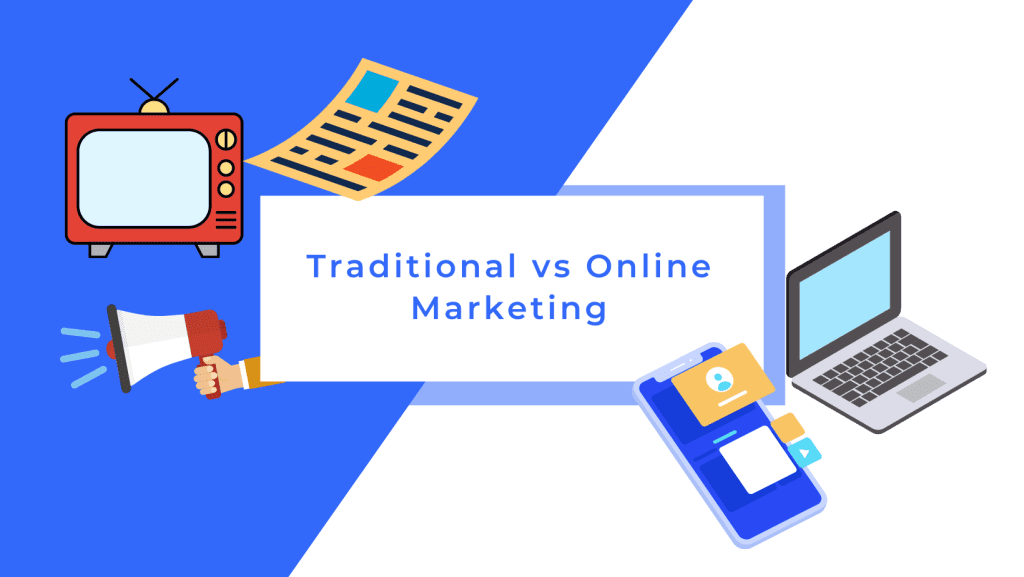 Different mediums used that show the difference between traditional marketing and online marketing.