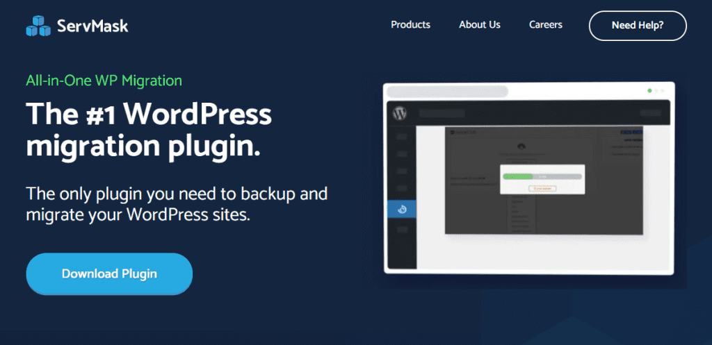 Website screenshot of one of the best backup plugins for WordPress - All-in-One WP Migration