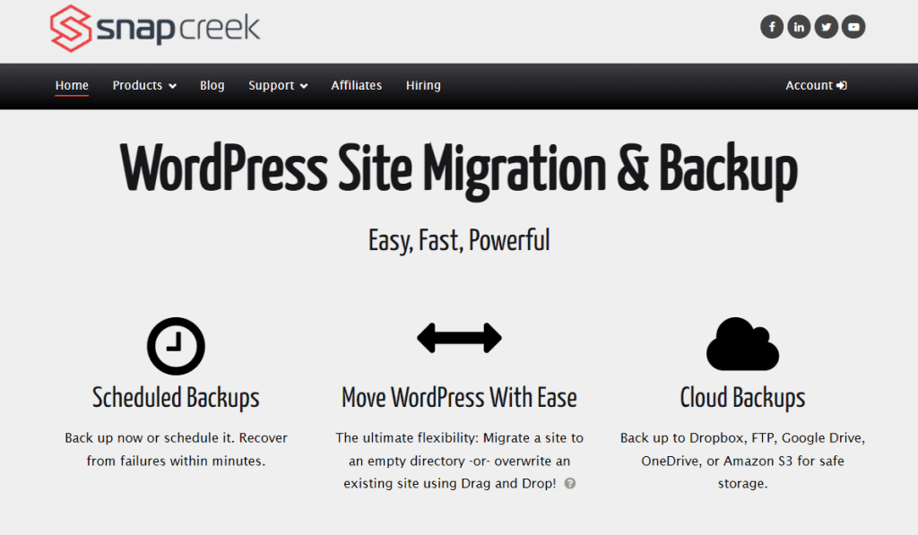 Webpage screenshot of one of the best backup plugins for WordPress - Duplicator