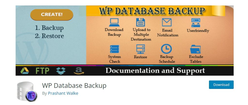 WP Database Backup download page in WordPress repository