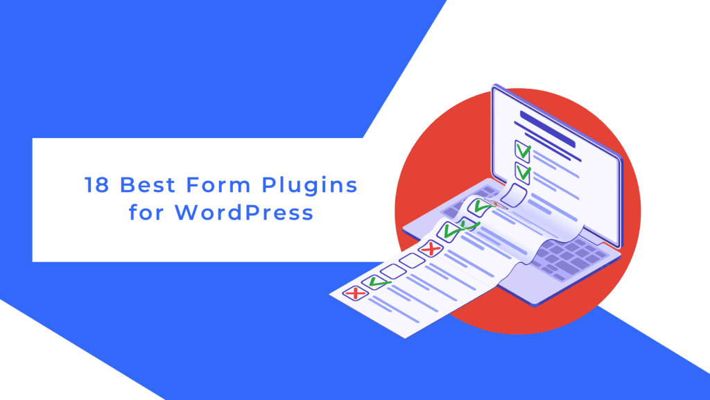 Graphic image of a laptop and a survey form to represent the best form plugins for WordPress.