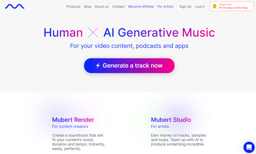 Mubert AI music generator tool website homepage
