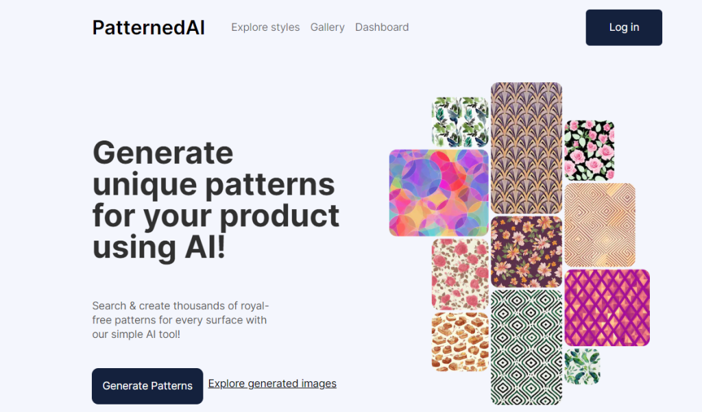 PatternedAI best image AI generator for patterned images webpage