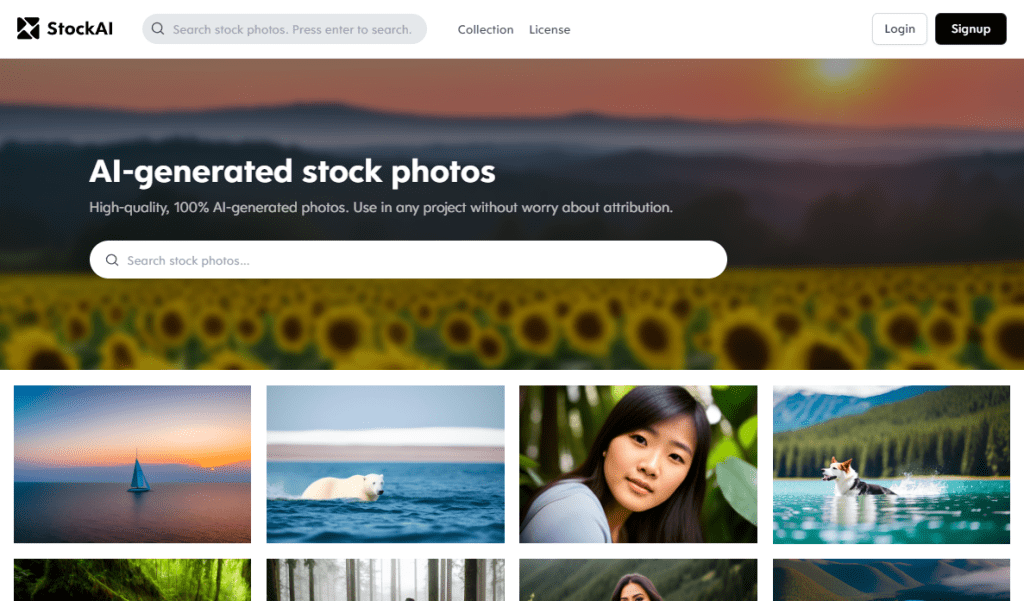 StockAI library of AI generated images home page