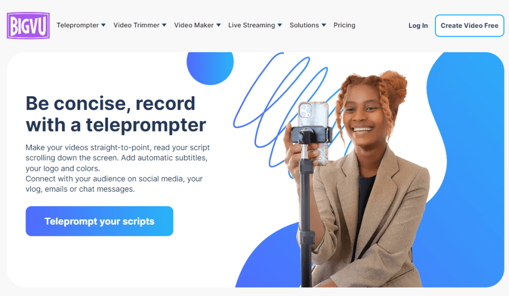 BigVu AI video editor homepage