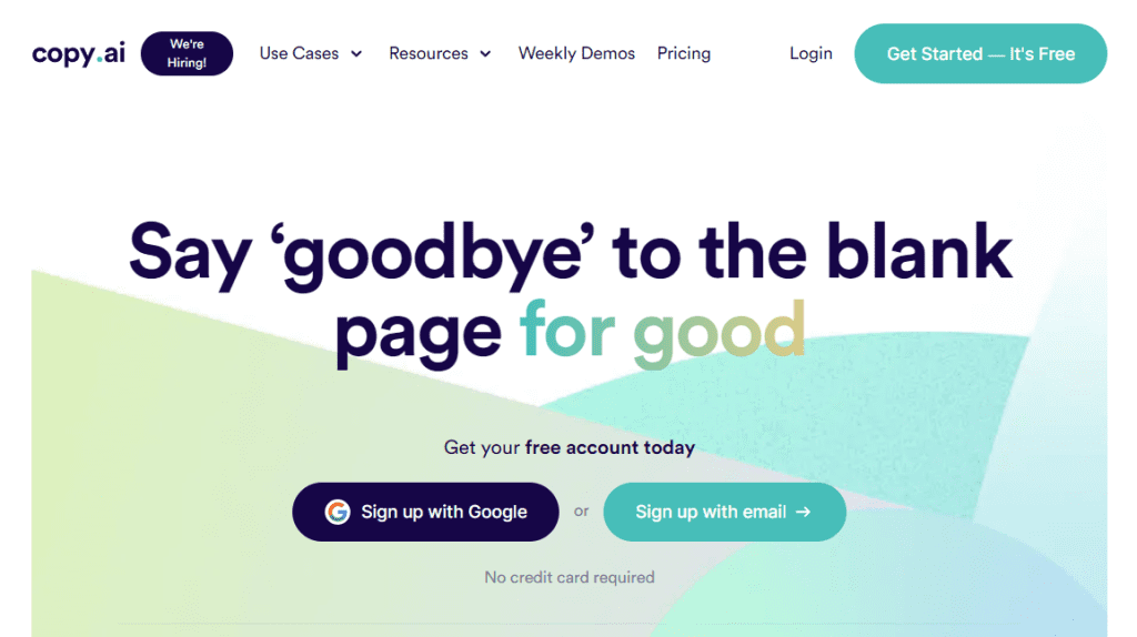Copy AI content writing tool website homepage