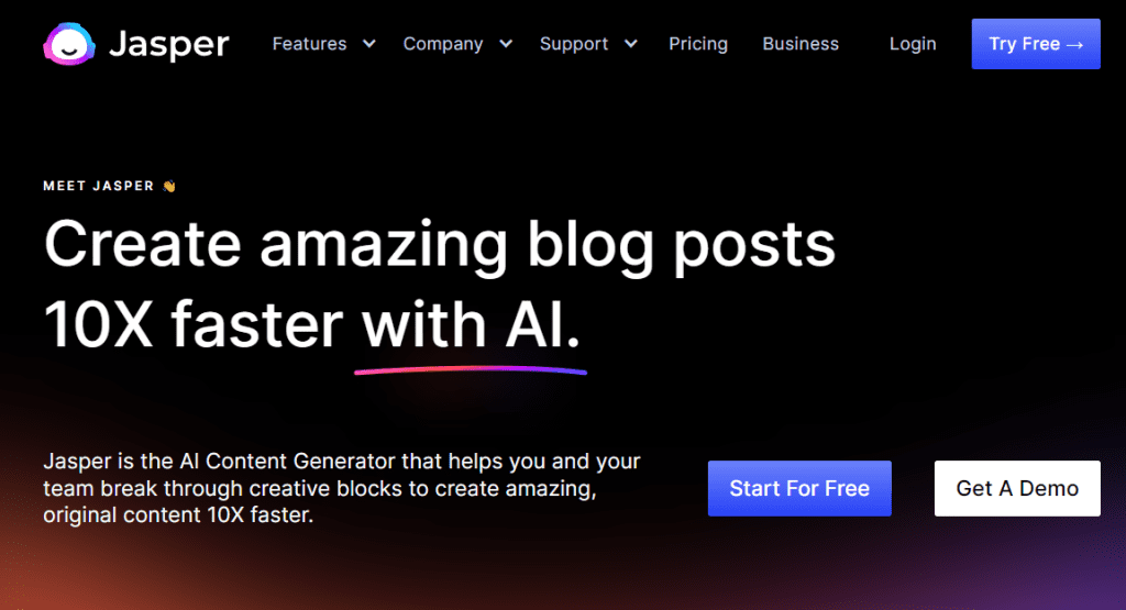 Jasper AI content writing tool homepage