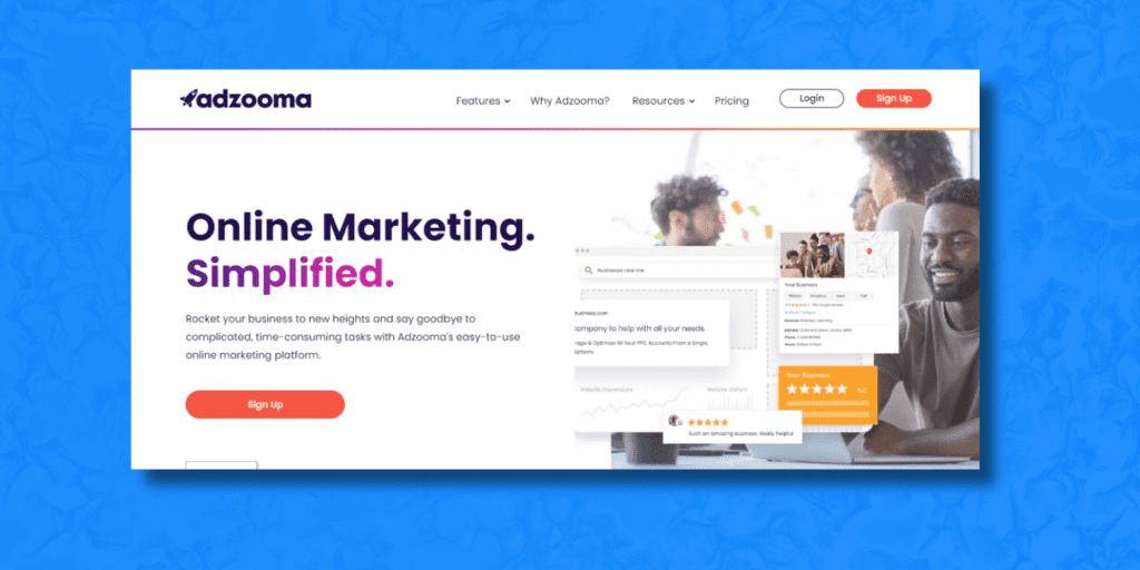 Adzooma AI tool for digital marketing homepage