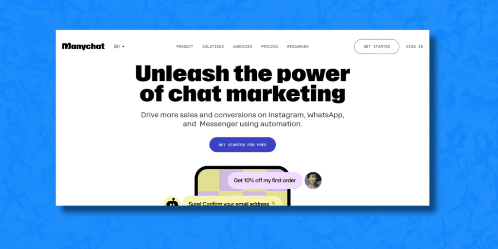 Website of Manychat AI powered chat digital marketing tool.