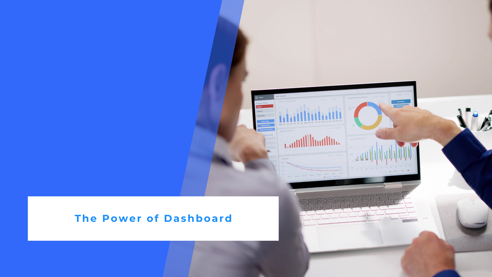 Business owners using a marketing dashboard